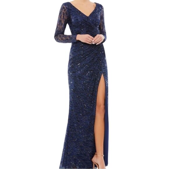 Mac Duggal Long Sleeve Sequin Lace Sequin Gown | Size 16 - Picture 3 of 13